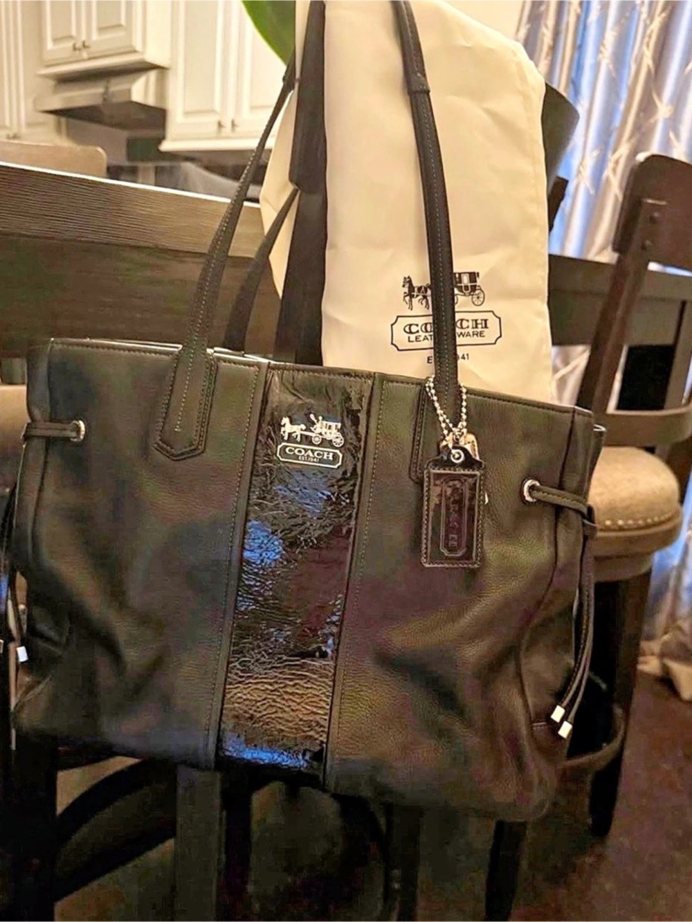 Coach Andy Tote With Horse And Carriage Black Tote Bag